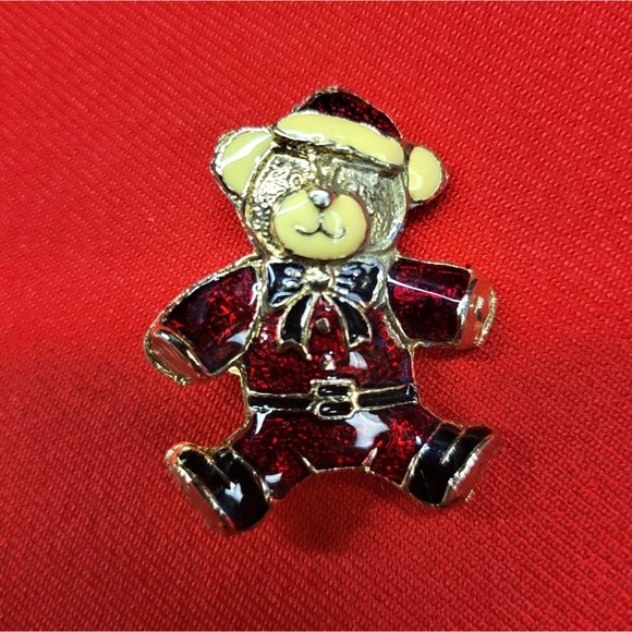 Christmas Pins/ Brooches Set of 2 Christmas Teddy Bear & Red Bow Pins - Picture 6 of 10
